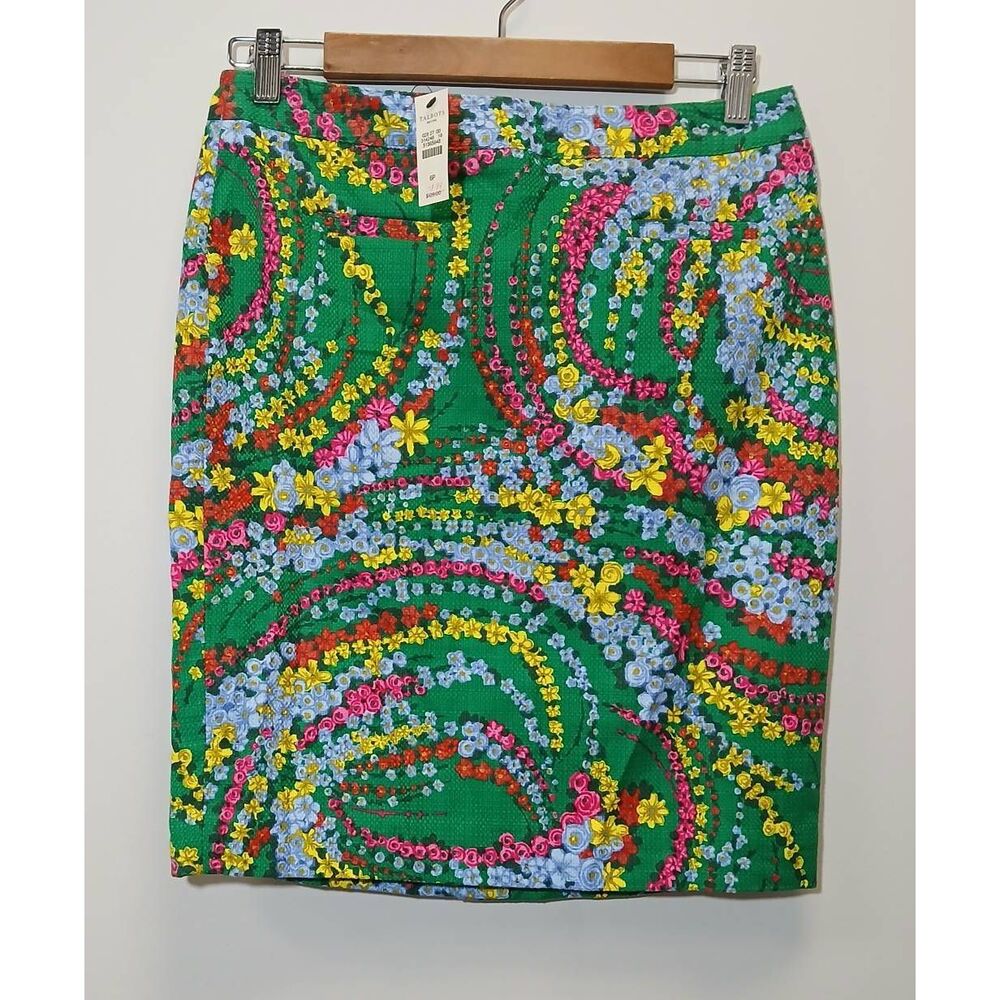 Talbots womens size 6 petite kelly green pencil skirt floral spring yellow